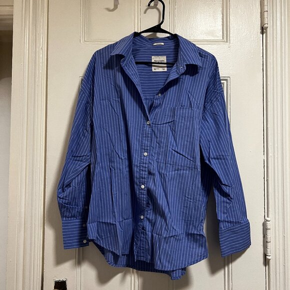 Abercrombie & Fitch Blue Stripe Oversized Poplin Shirt - Picture 1 of 2